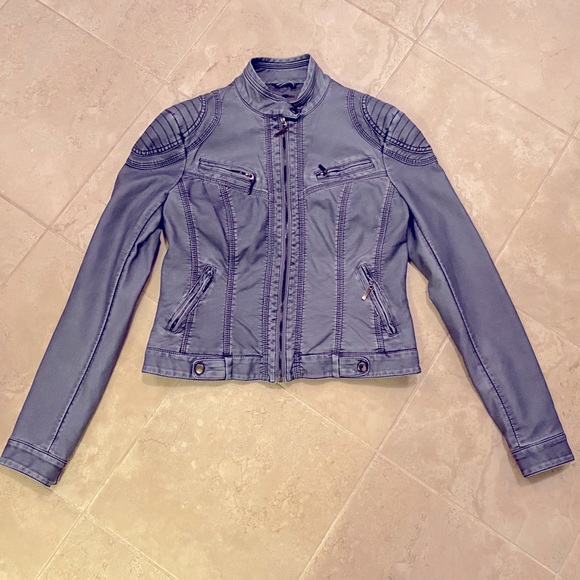 Suzy Shirt blue/grey faux leather motorcycle jacket - Picture 1 of 6
